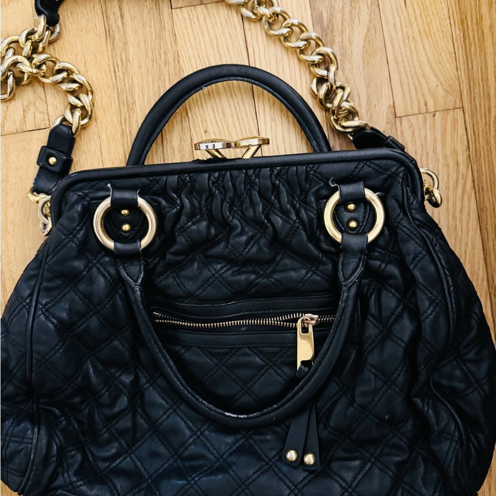 Marc Jacobs Black Quilted Satchel with Gold Accents